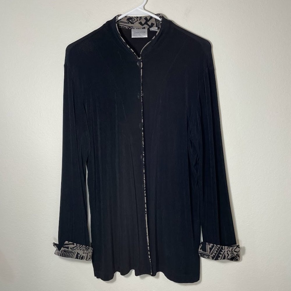 Chico's Travelers Cardigan Jacket Women Black Size 2 Large Slinky Career Classic
